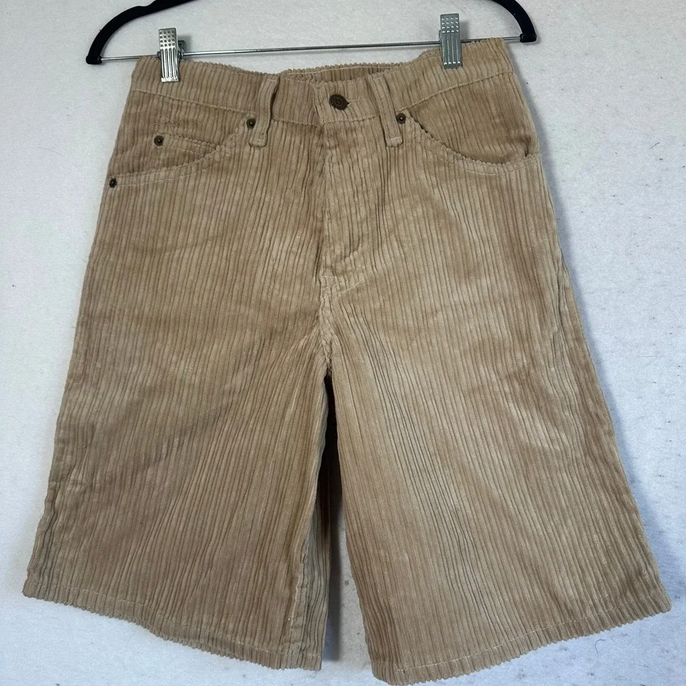 Vintage Levis 565 Wide Leg Student Corduroy Shorts Tan Beige Made in USA W27